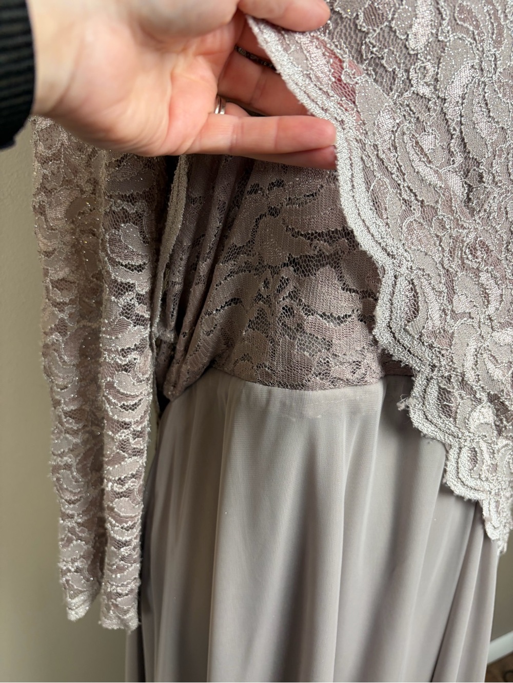 Onyx Nite Taupe Lace Gown Altered 5'3" Mother of Bride Groom MOG Formal 14 EUC - Picture 8 of 16